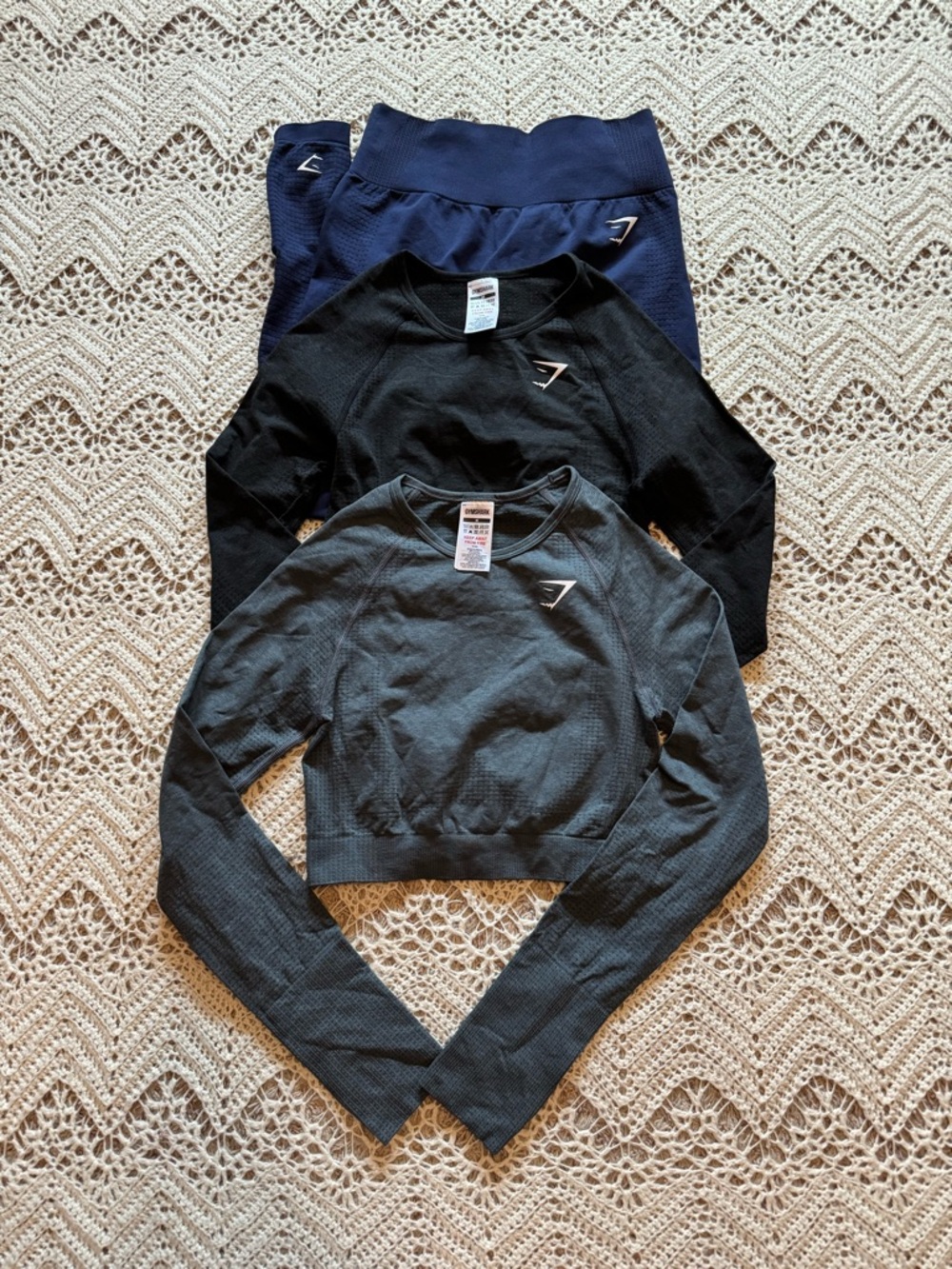 Gymshark Bundle Of Workout Compression Wear Medium Navy, Black, Charcoal Tops